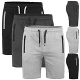 Mens Plain Gym Fleece Jogger Shorts Zip Pockets - Toplen