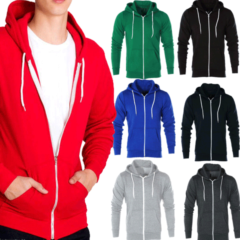 Mens Boys Sweatshirt Plain American Fleece Zip Up Hoodie - Toplen