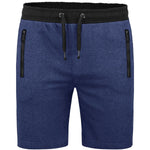 Mens Plain Gym Fleece Jogger Shorts Zip Pockets - Toplen