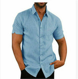 Mens Linen Style Short Sleeve Casual Fit Shirts