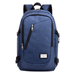 Men Polyester Solid Big School Bag Backpack for Teenager USB Charge Interface - Toplen