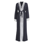 Lace Trim Open Full Length Maxi Overcoat Dress - Toplen