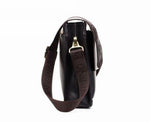 Men Genuine Leather Polo Business Handbag shoulder bag dark brown - Toplen