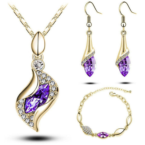 Elegant Luxury Design 18k Rose Gold Plated Crystal Drop Women Jewelry Sets - Toplen