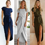 Pure Color Irregular Open Fork Dress - Toplen