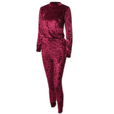 Velvet Tracksuit Two Piece Set Women Sexy Long Sleeve Top And Pants Bodysuit - Toplen