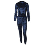 Velvet Tracksuit Two Piece Set Women Sexy Long Sleeve Top And Pants Bodysuit - Toplen