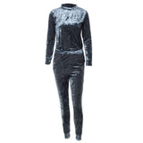 Velvet Tracksuit Two Piece Set Women Sexy Long Sleeve Top And Pants Bodysuit - Toplen