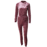 Velvet Tracksuit Two Piece Set Women Sexy Long Sleeve Top And Pants Bodysuit - Toplen