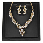 Pearl Rhinestone Necklace Earrings - Toplen