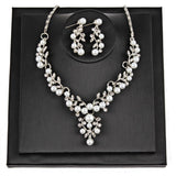Pearl Rhinestone Necklace Earrings - Toplen