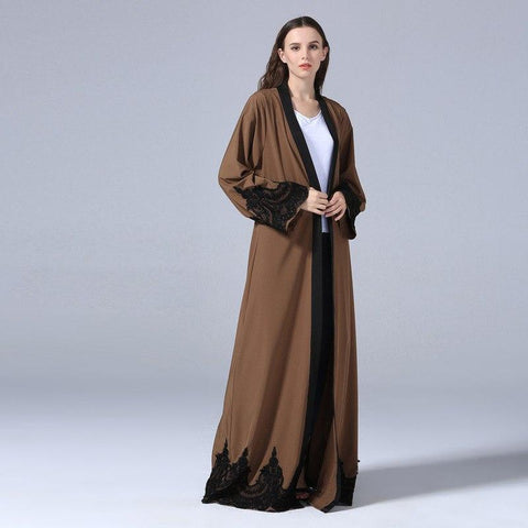 Women Long Abaya Robe With Belt Dress - Toplen