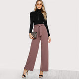 Self Tie Waist Palazzo Pants Pink Elegant High Waist - Toplen