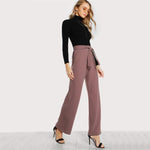 Self Tie Waist Palazzo Pants Pink Elegant High Waist - Toplen