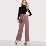 Self Tie Waist Palazzo Pants Pink Elegant High Waist - Toplen