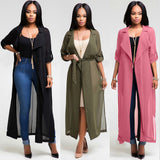 Women Coat Solid Color Windbreaker Sleeve Top - Toplen
