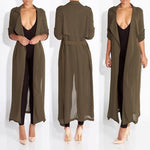 Women Coat Solid Color Windbreaker Sleeve Top - Toplen