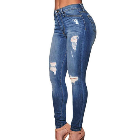 Women's Ripped Skinny Jeans Destroyed Casual Slim Cotton Denim - Toplen