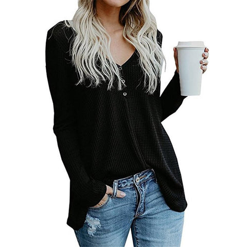 Women V Neck Long Sleeve Sweatshirt Pullover Tops Blouse Shirt - Toplen