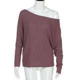 Women Loose Casual off Shoulder Long Sleeve Knit Sweater Tops - Toplen