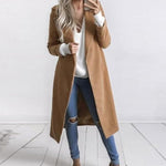 Women Long Jacket Turn Down Collar Overcoat