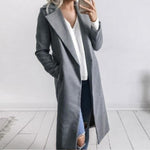 Women Long Jacket Turn Down Collar Overcoat