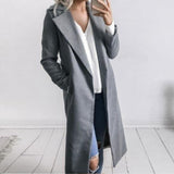 Women Long Jacket Turn Down Collar Overcoat