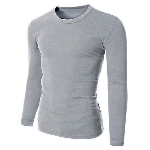 Long Sleeve Men Solid Color Plain Crew Neck T Shirts - Toplen