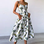 Women Sexy Printing Buttons Off Shoulder Sleeveless Dress - Toplen