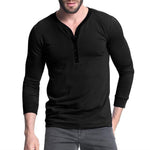 Mens Fashion Slim Fit Plain T-shirt Long Sleeve V Neck - Toplen