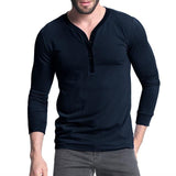 Mens Fashion Slim Fit Plain T-shirt Long Sleeve V Neck - Toplen