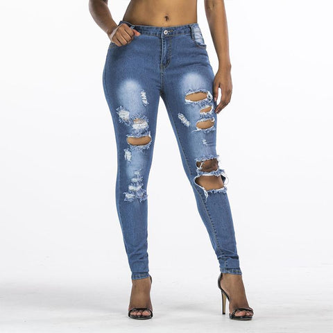 Women Ripped Skinny High Waist Jeans - Toplen