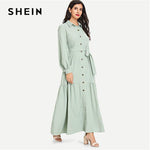 Women Abaya SHEIN Green Stand Collar Autumn Streetwear - Toplen