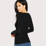 Ladies V Neck Long Sleeve Stretchy Slim Fit Top - Toplen