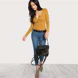 Ladies V Neck Long Sleeve Stretchy Slim Fit Top - Toplen
