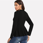Long Sleeve Contrast Lace Peplum Top - Toplen
