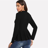 Long Sleeve Contrast Lace Peplum Top - Toplen