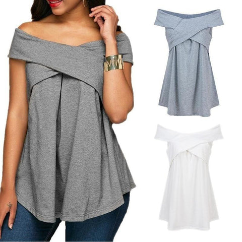 Women Off Shoulder Sleeveless Sweatshirt Pullover Tops - Toplen