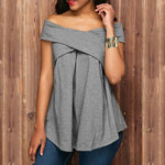 Women Off Shoulder Sleeveless Sweatshirt Pullover Tops - Toplen