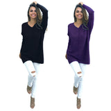 Women Long Sleeves Casual V-Neck Loose Solid Top - Toplen