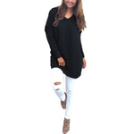 Women Long Sleeves Casual V-Neck Loose Solid Top - Toplen