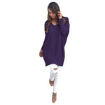 Women Long Sleeves Casual V-Neck Loose Solid Top - Toplen