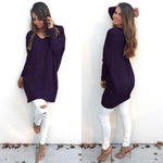 Women Long Sleeves Casual V-Neck Loose Solid Top - Toplen