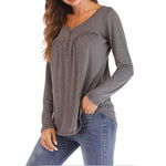 Womens Casual Long Sleeve Round Neck Hollow out Tops - Toplen