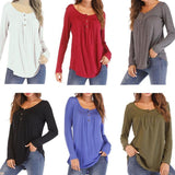 Womens Casual Long Sleeve Round Neck Hollow out Tops - Toplen