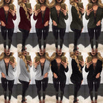 Women Lace Up T-Shirt Deep V-Neck Hollow Out Top Long Sleeve - Toplen