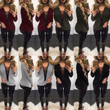 Women Lace Up T-Shirt Deep V-Neck Hollow Out Top Long Sleeve - Toplen