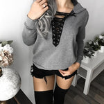 Womens V Neck Long Sleeve Hoodies - Toplen