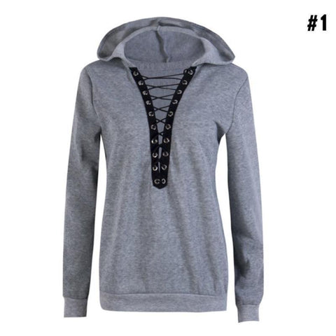 Womens V Neck Long Sleeve Hoodies - Toplen