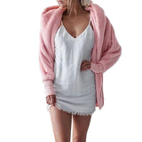 Womens Hooded Fluffy Winter Cardigan Overcoat - Toplen